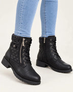 Liesel | Women's Quilted Lace-Up Ankle Boots with Side Zip