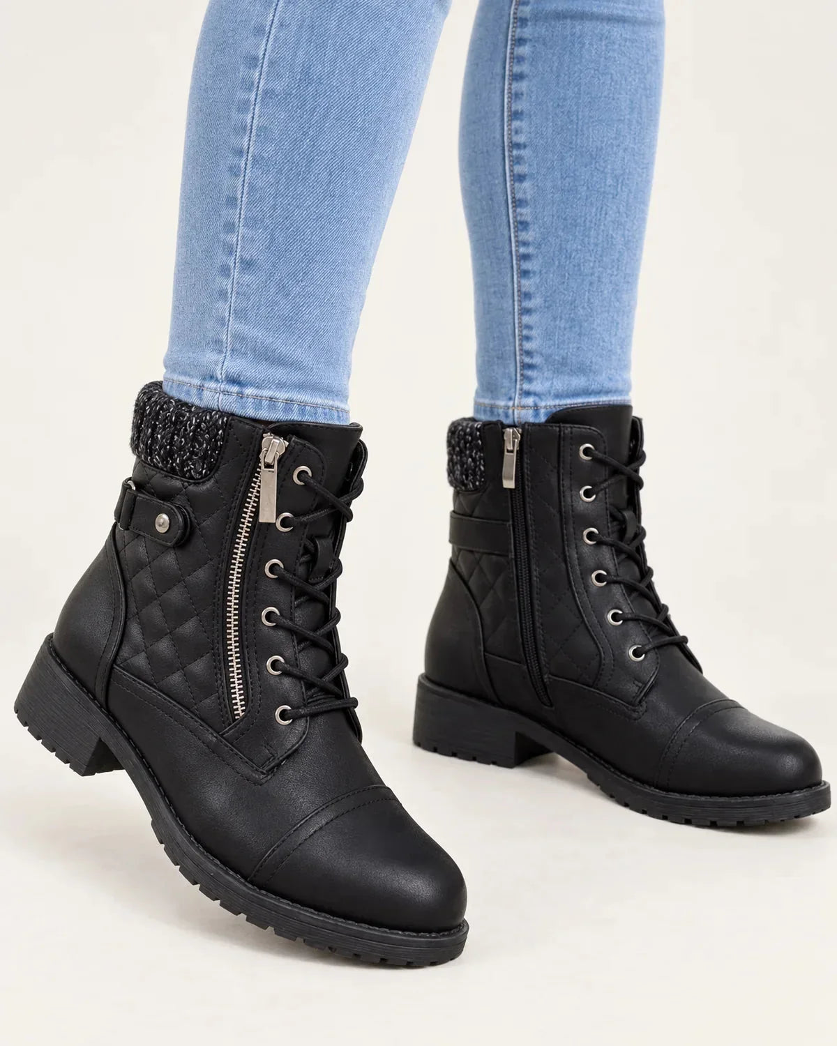 Liesel | Women's Quilted Lace-Up Ankle Boots with Side Zip