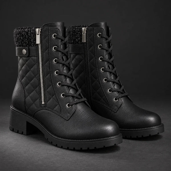 Liesel | Women's Quilted Lace-Up Ankle Boots with Side Zip