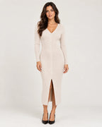 Florence | Women's Ribbed Knit Midi Dress with Button Front