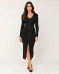 Florence | Women's Ribbed Knit Midi Dress with Button Front