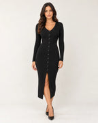 Florence | Women's Ribbed Knit Midi Dress with Button Front