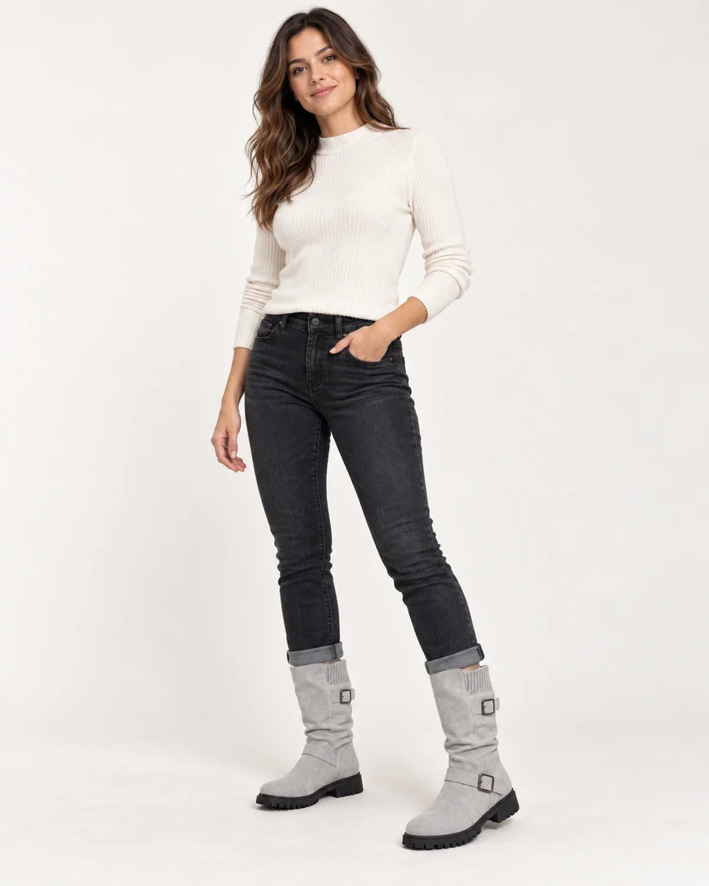 Solaine | Women's Buckle-Strap Knee Boots
