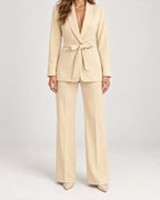 Solene | Women's Belted Blazer and High-Waisted Wide-Leg Pant Suit