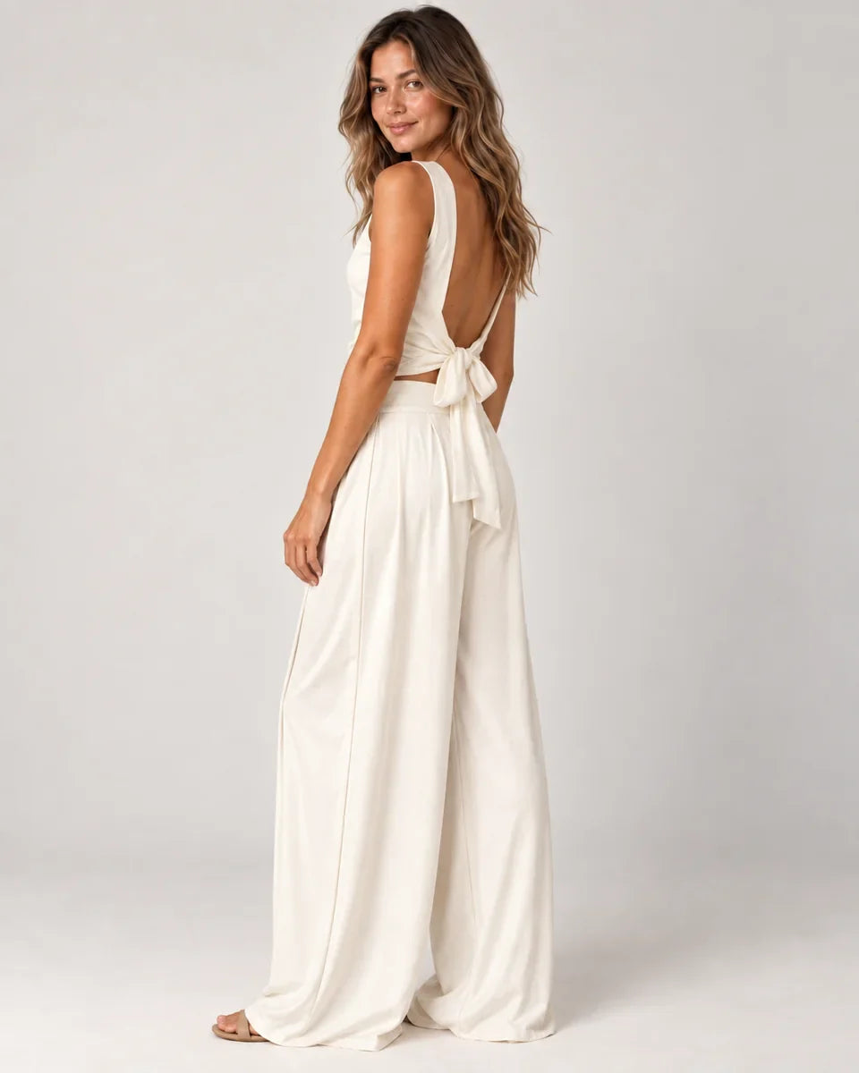 Odalie | Women's Open-Back Crop Top and Wide-Leg Pant Set