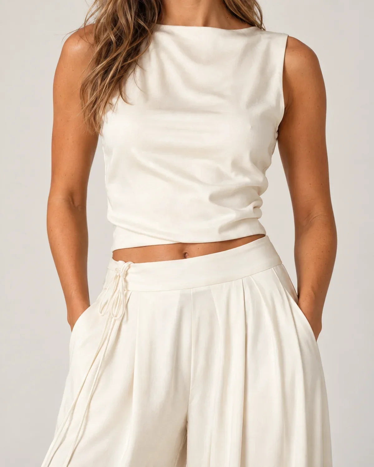 Odalie | Women's Open-Back Crop Top and Wide-Leg Pant Set