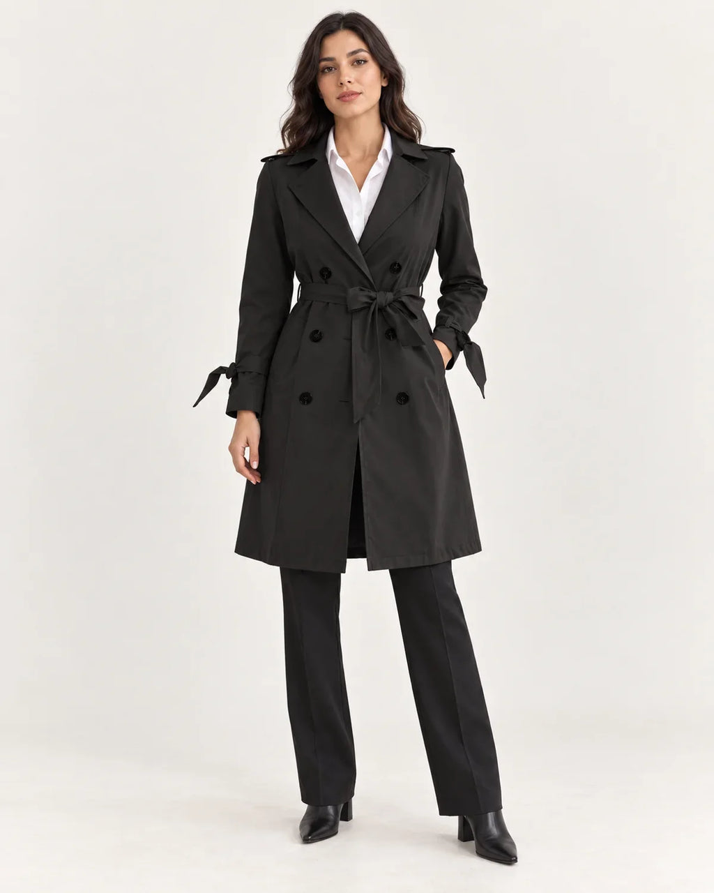 Vivienne | Women's Belted Double-Breasted Trench Coat with Tie Cuffs