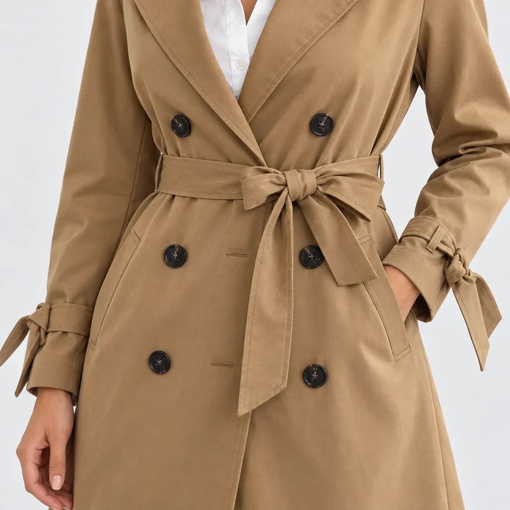 Vivienne | Women's Belted Double-Breasted Trench Coat with Tie Cuffs