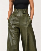 Amalie | Women's Belted High-Waisted Wide-Leg Pants
