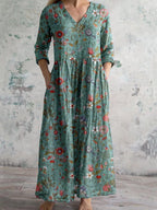 Long Sleeve Floral Maxi Dress with Pockets
