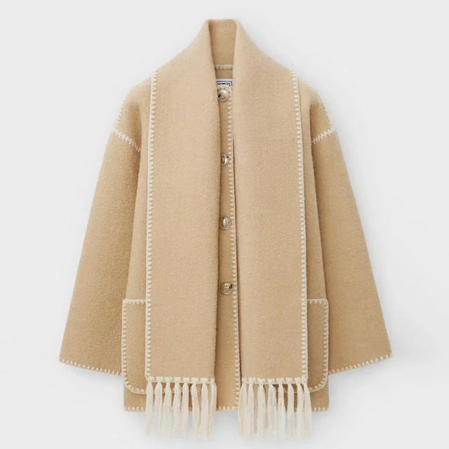 Women's Wrap Coat with Fringe Scarf