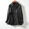 Women's Faux Leather Jacket with Drawstring Waist