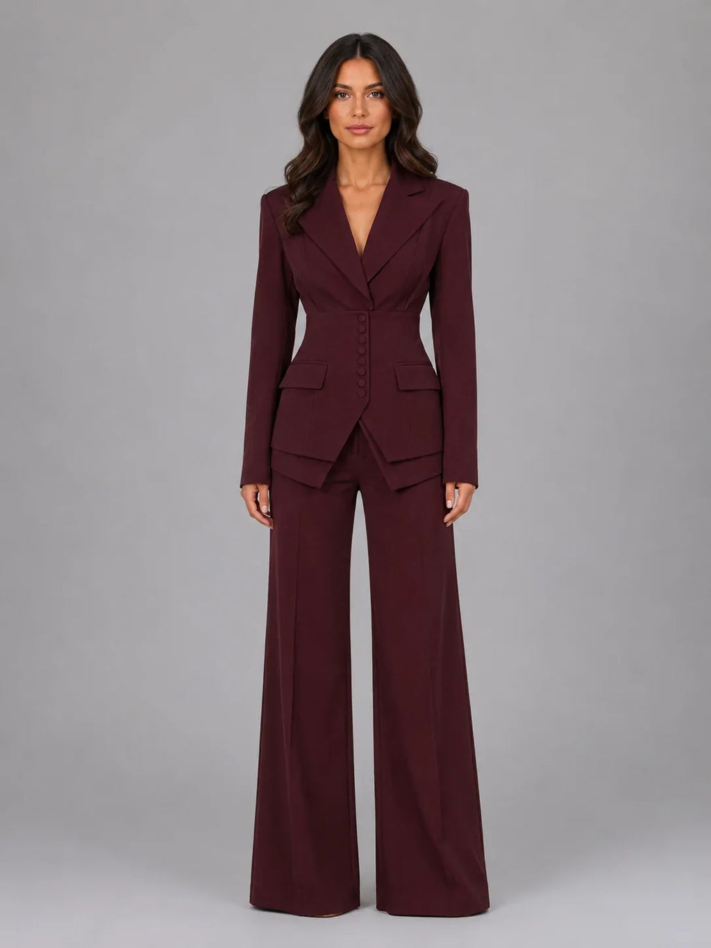 Three-Piece Pant Suit Set with Wide-Leg Trousers