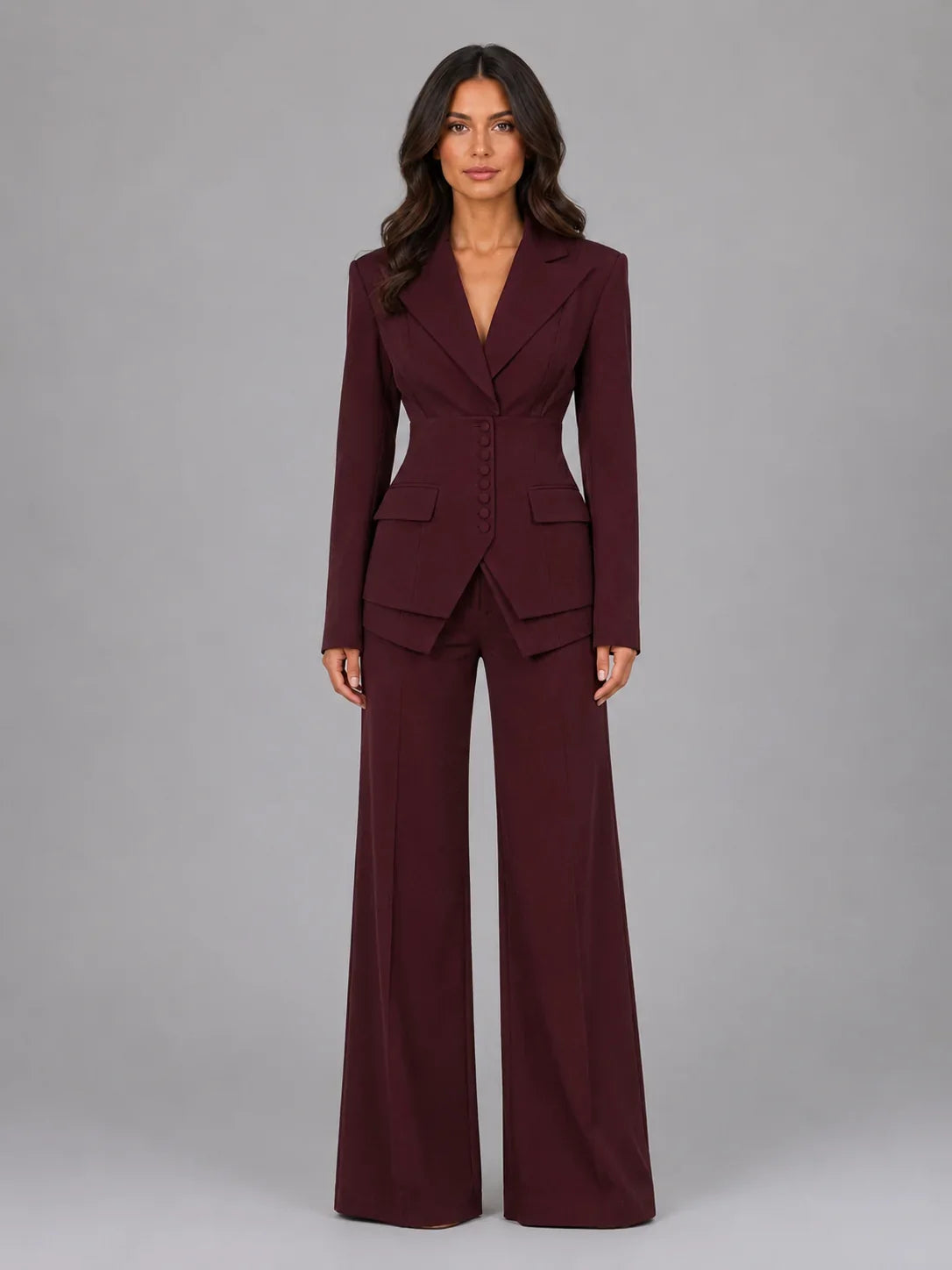 Three-Piece Pant Suit Set with Wide-Leg Trousers