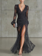 Long Sleeve Lace Maxi Evening Dress