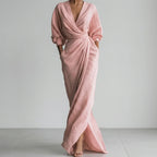 Ruched Wrap-Front Long Sleeve Maxi Dress