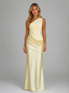 One Shoulder Ruched Bodycon Maxi Dress