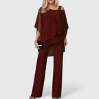 Cape Top and Wide-Leg Pant Set