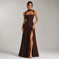 Draped Satin Wedding-Guest Maxi Dress