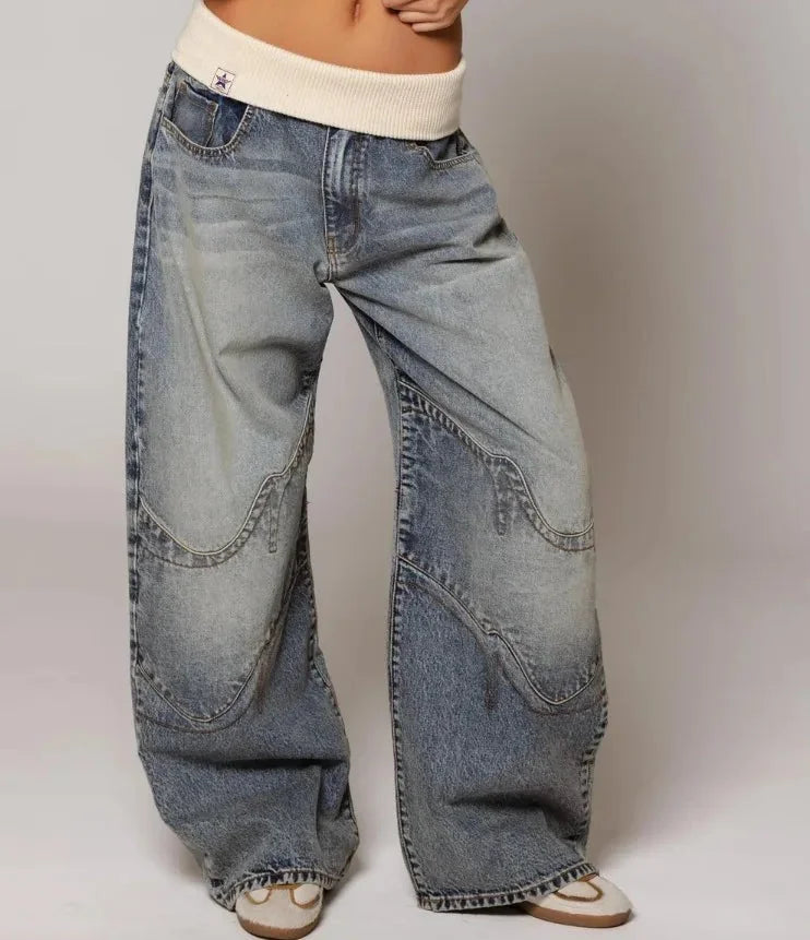 Wide Leg Patchwork Baggy Jeans