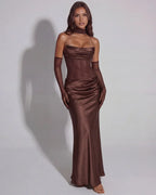 Cowl-Neck Satin Maxi Dress