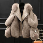 Women's Faux Leather Jacket with Fur Collar