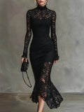 Lace High-Neck Long Sleeve Maxi Dress