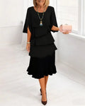 Tiered Wedding Guest Midi Dress with Split Sleeves