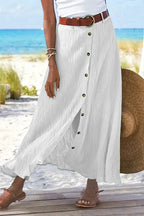 High-Waist Button-Front Crinkle Linen-Look Maxi Skirt