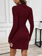 Cable Knit Sweater Dress with V-Neck
