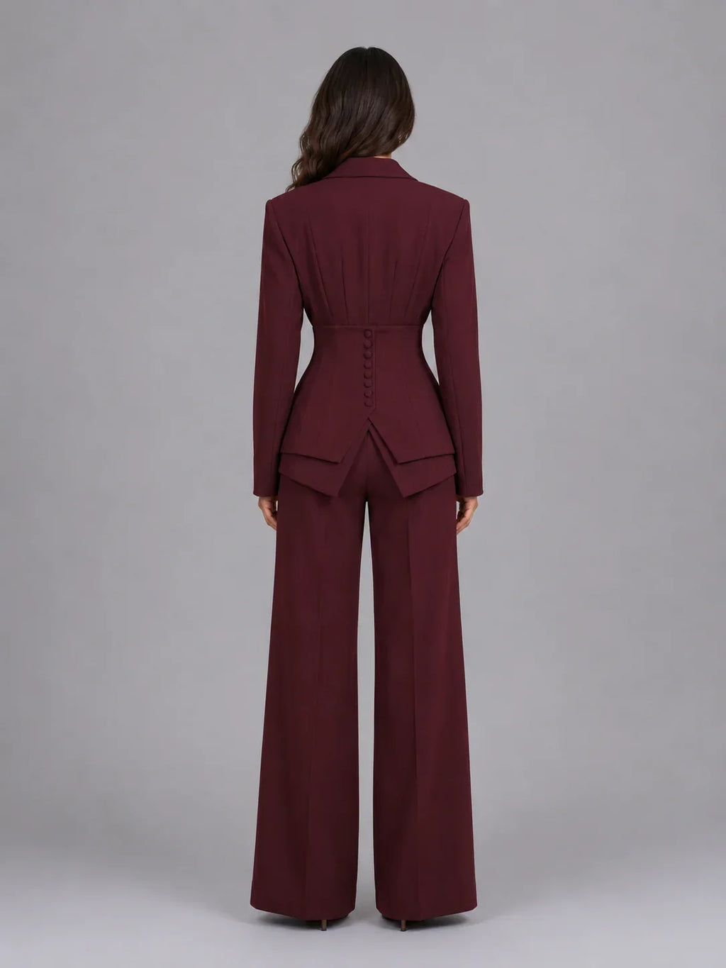 Three-Piece Pant Suit Set with Wide-Leg Trousers
