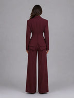 Three-Piece Pant Suit Set with Wide-Leg Trousers