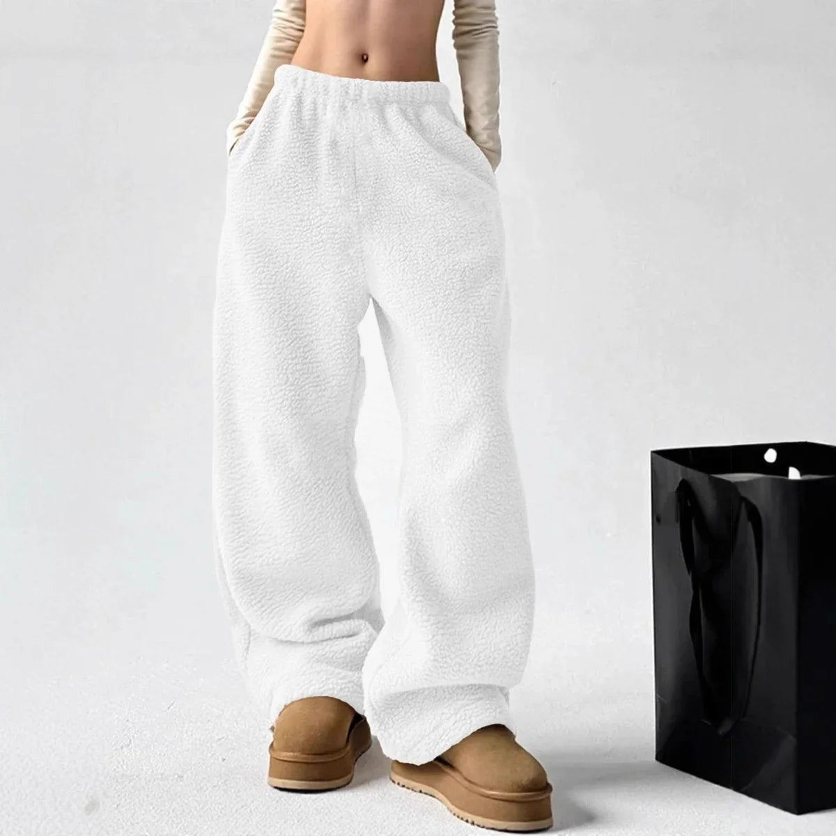 Soft and Cozy Relaxed Wide-Leg Fleece Pants