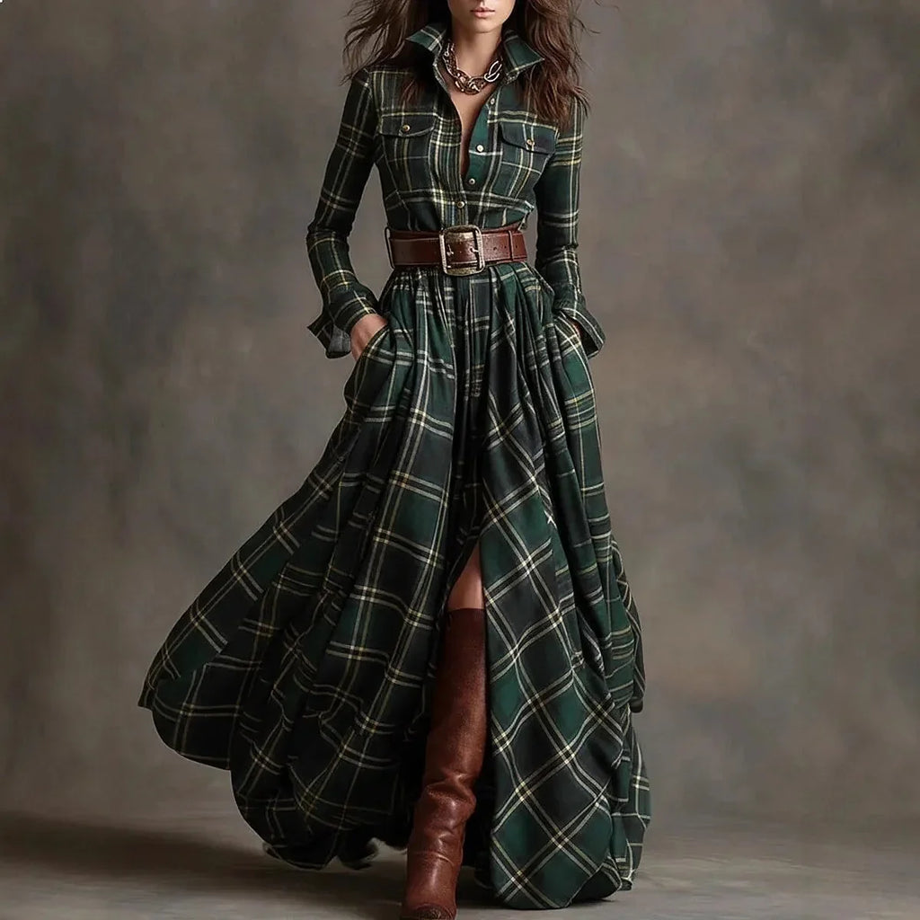 Plaid Flannel Button Front Maxi Dress