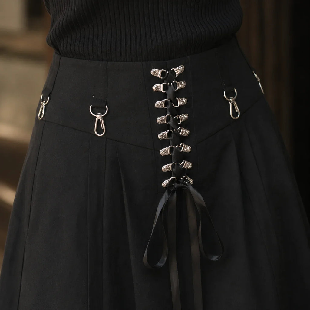 Lace-Up Midi Skirt