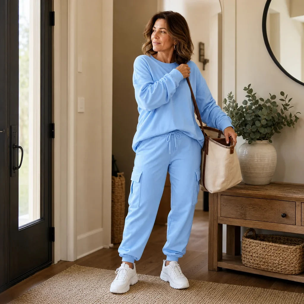 Crew Neck Top and Cargo Pant Set