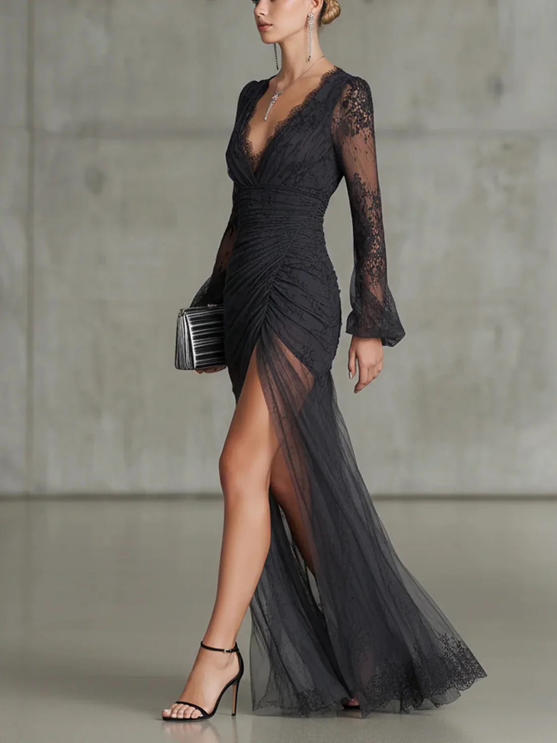 Long Sleeve Lace Maxi Evening Dress