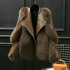 Women's Faux Leather Jacket with Fur Collar