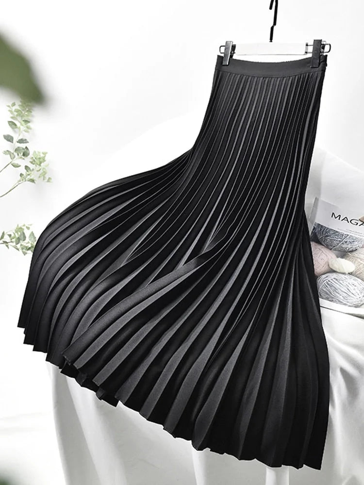 Pleated Midi Skirt with High Waist