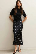 Lace Trim Polka Dot Midi Skirt