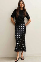 Lace Trim Polka Dot Midi Skirt