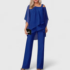 Cape Top and Wide-Leg Pant Set