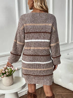 Striped Knit Sweater Dress with Long Sleeves