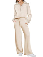 Two-Piece Lounge Set with Half-Zip Hoodie and Wide-Leg Sweatpants