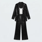 Sequin Blazer and Wide-Leg Pant Set