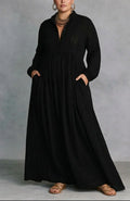 Long Sleeve Button-Front Maxi Dress