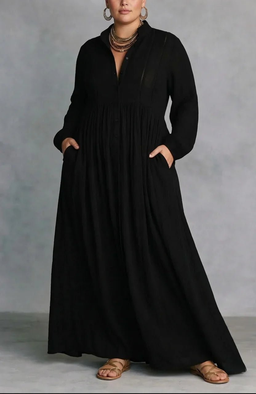 Long Sleeve Button-Front Maxi Dress