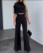 Cropped Top and High-Waist Wide-Leg Pant Set