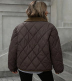 Women's Diamond Quilted Puffer Jacket with Collar