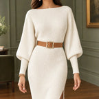 Ribbed Knit Midi Sweater Dress